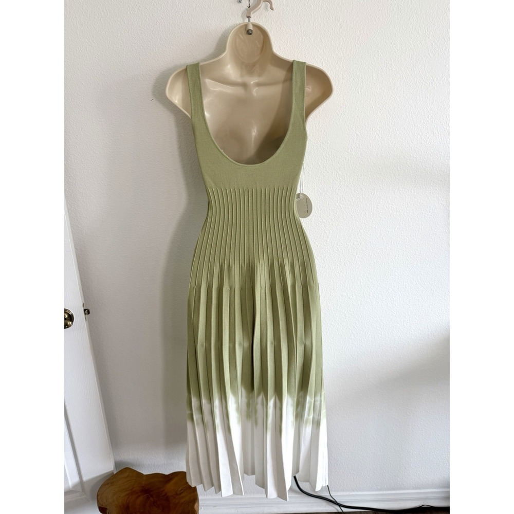 Staud Ellison Dress NWT Sz S Midi Green Ombre Knit Scoop Neck A-Line Cocktail - Picture 9 of 10